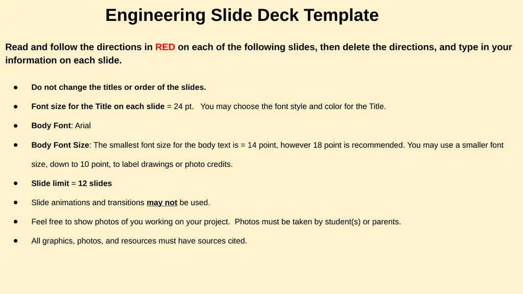 Engineering Slide Deck Template Read and follow - slide 1 of 13