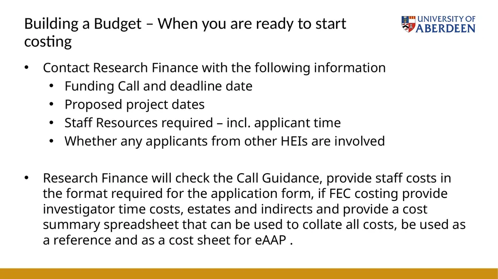 Grants Academy ResearchBites: Building Your Budget - slide 9 of 12