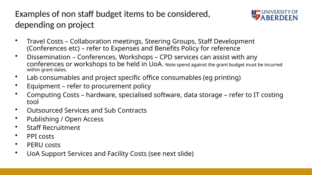 Grants Academy ResearchBites: Building Your Budget - slide 7 of 12