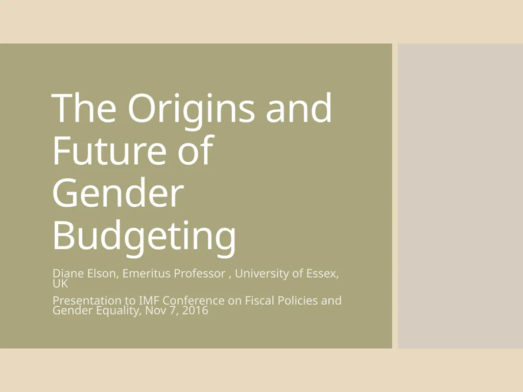 The Origins and Future of Gender Budgeting Diane