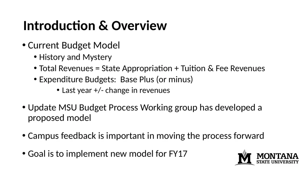 Budget Model Discussion December 10th, 2015 - slide 2 of 19