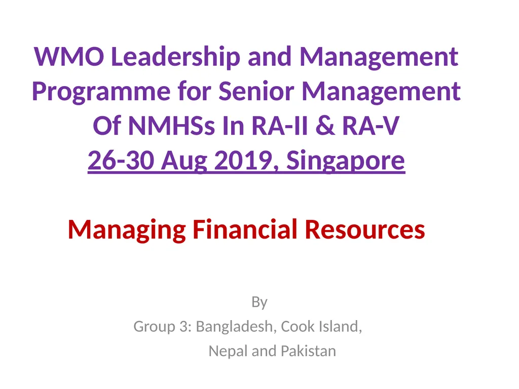 WMO Leadership and Management Programme for Senior - slide 1 of 16