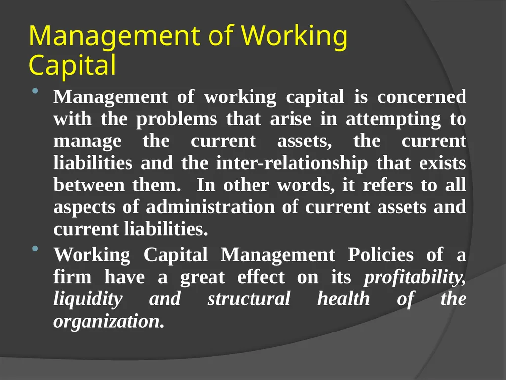 Presentation on Working Capital Management for - slide 20 of 26