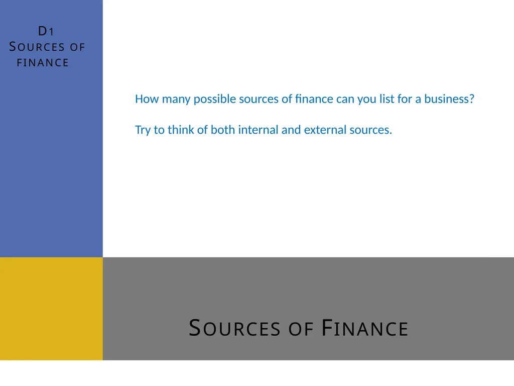 Sources of Finance D1 Sources of finance How many - slide 1 of 31