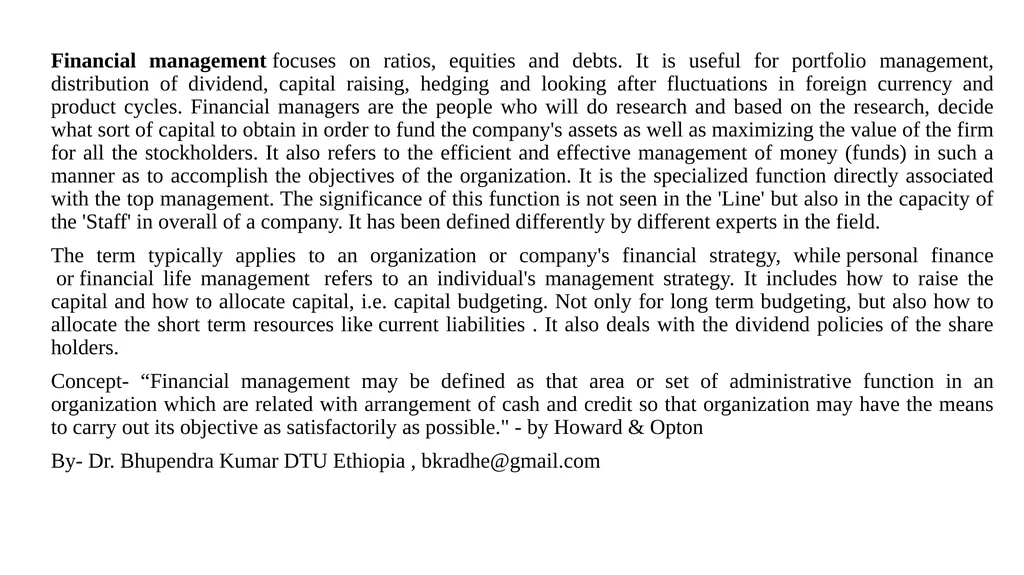Financial management focuses on ratios, equities - slide 1 of 17