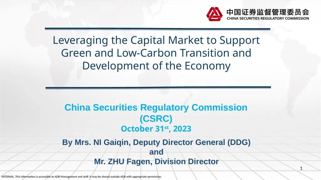 Leveraging the Capital Market to Support Green and - slide 1 of 14
