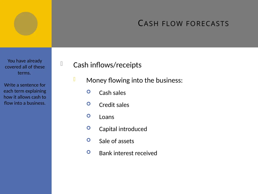 Cash flow forecasts E1 Cash flow forecasts Do you - slide 5 of 29