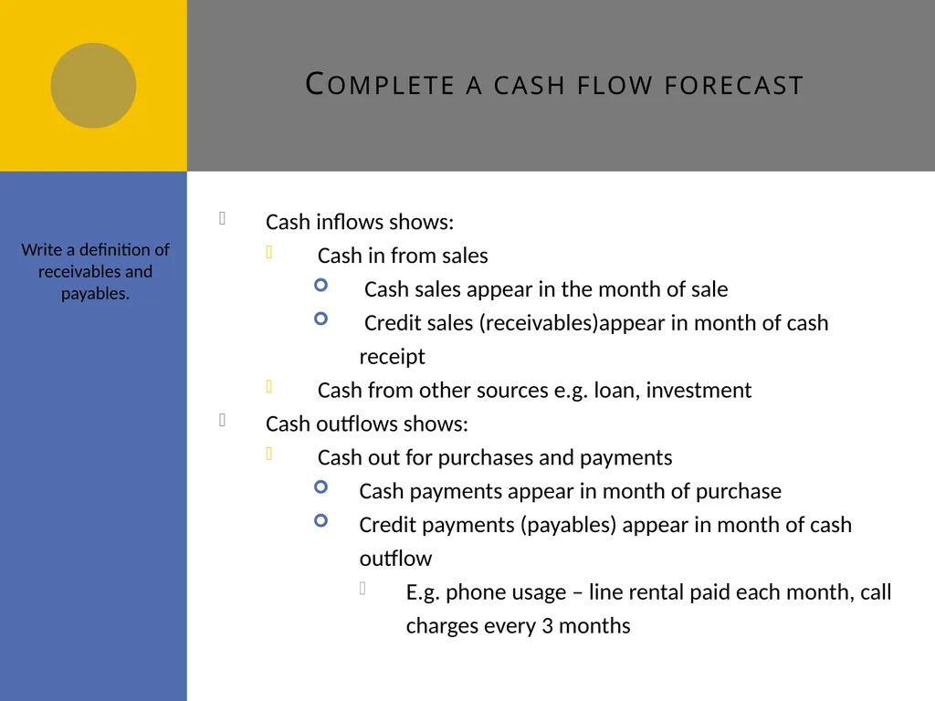 Cash flow forecasts E1 Cash flow forecasts Do you - slide 10 of 29