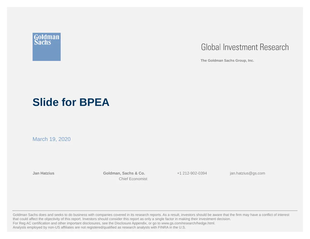 Slide for BPEA March 19, 2020 Goldman Sachs does