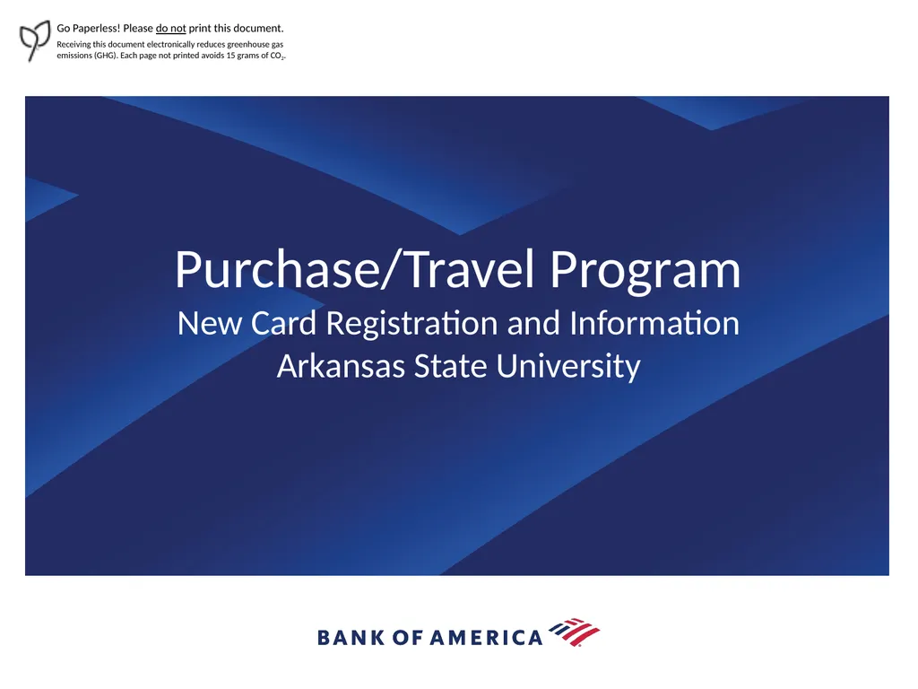 Purchase/Travel Program New Card Registration and - slide 1 of 18
