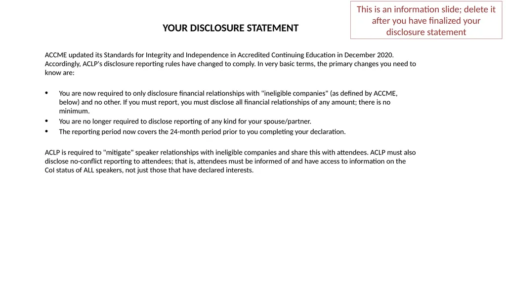 ACCME updated its Standards for Integrity and - slide 1 of 5