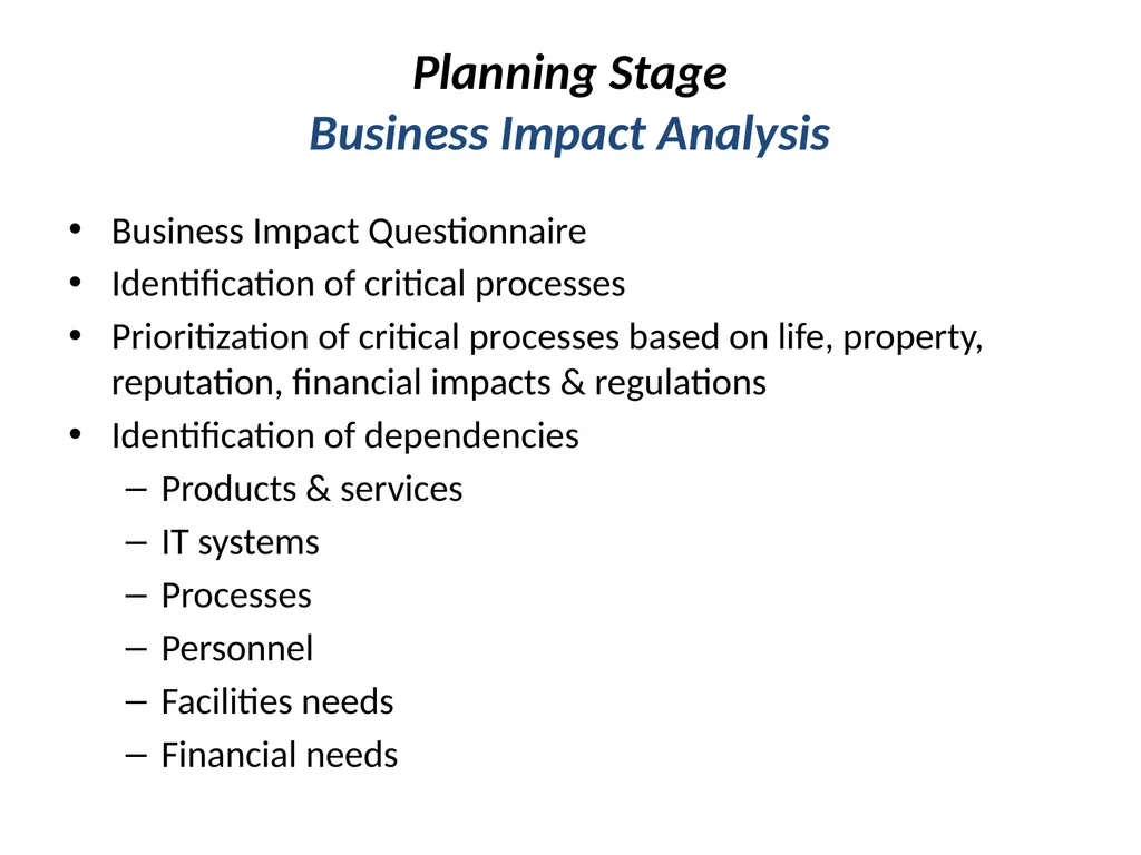 Business Continuity Planning Overview 1 The Need - slide 12 of 24