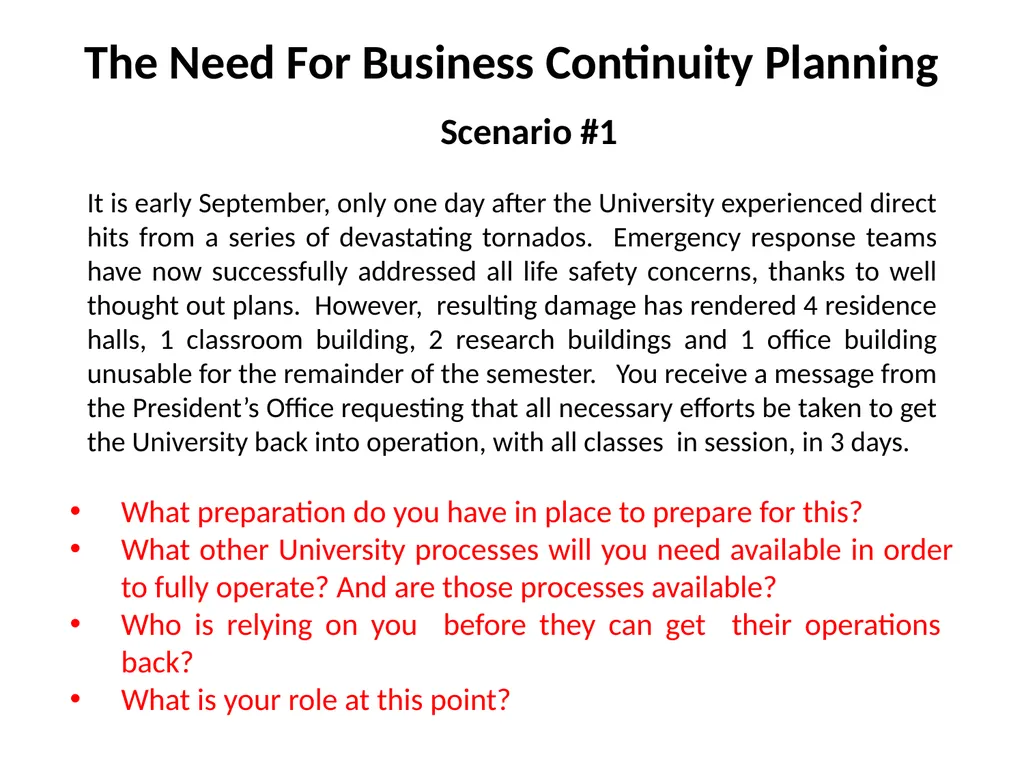 Business Continuity Planning Overview 1 The Need - slide 2 of 24