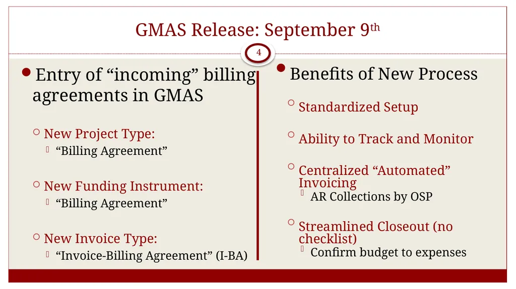 Overview: GMAS Billing agreements October 10, 2019 - slide 4 of 16