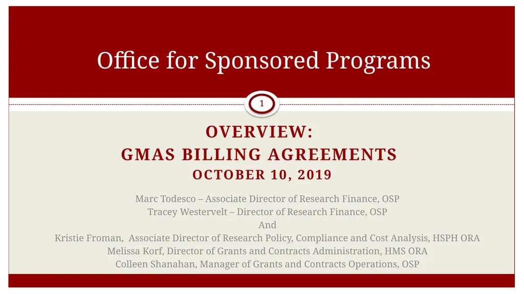 Overview: GMAS Billing agreements October 10, 2019 - slide 1 of 16