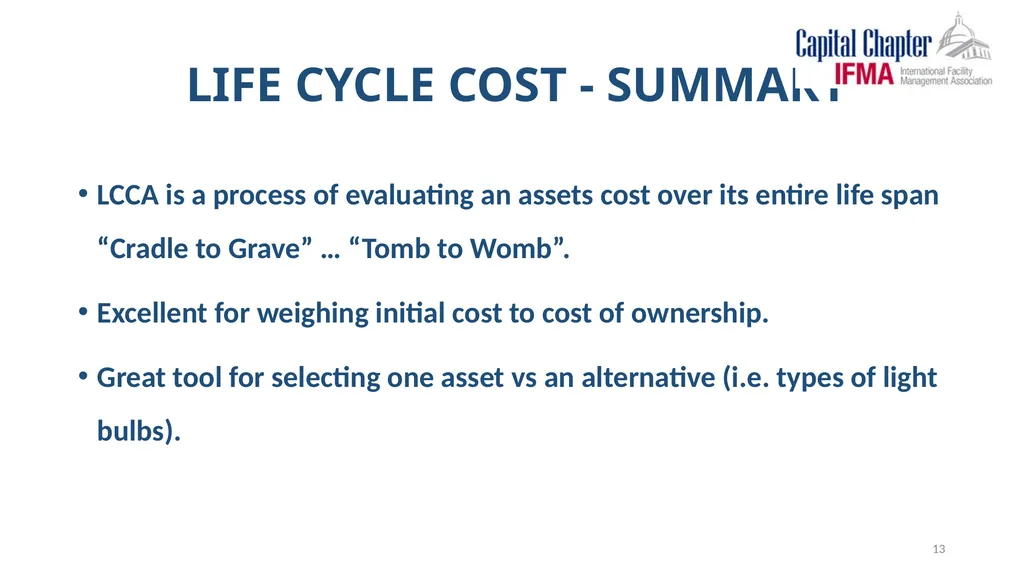 Capital Chapter of IFMA “REPAIR OR REPLACE” - slide 13 of 15