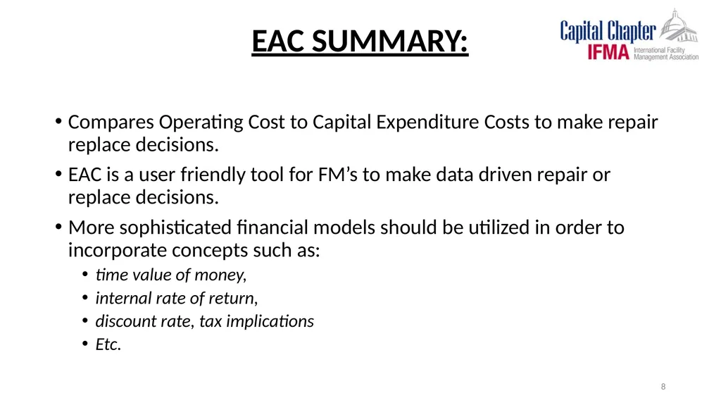 Capital Chapter of IFMA “REPAIR OR REPLACE” - slide 8 of 15