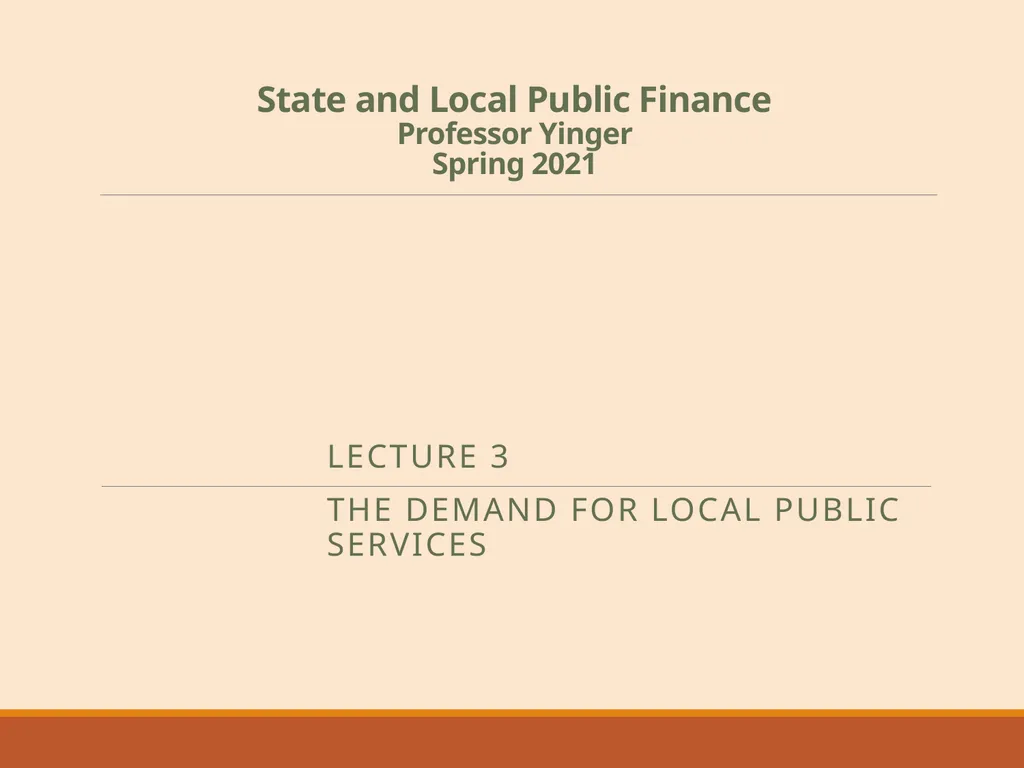 State and Local Public Finance Professor Yinger