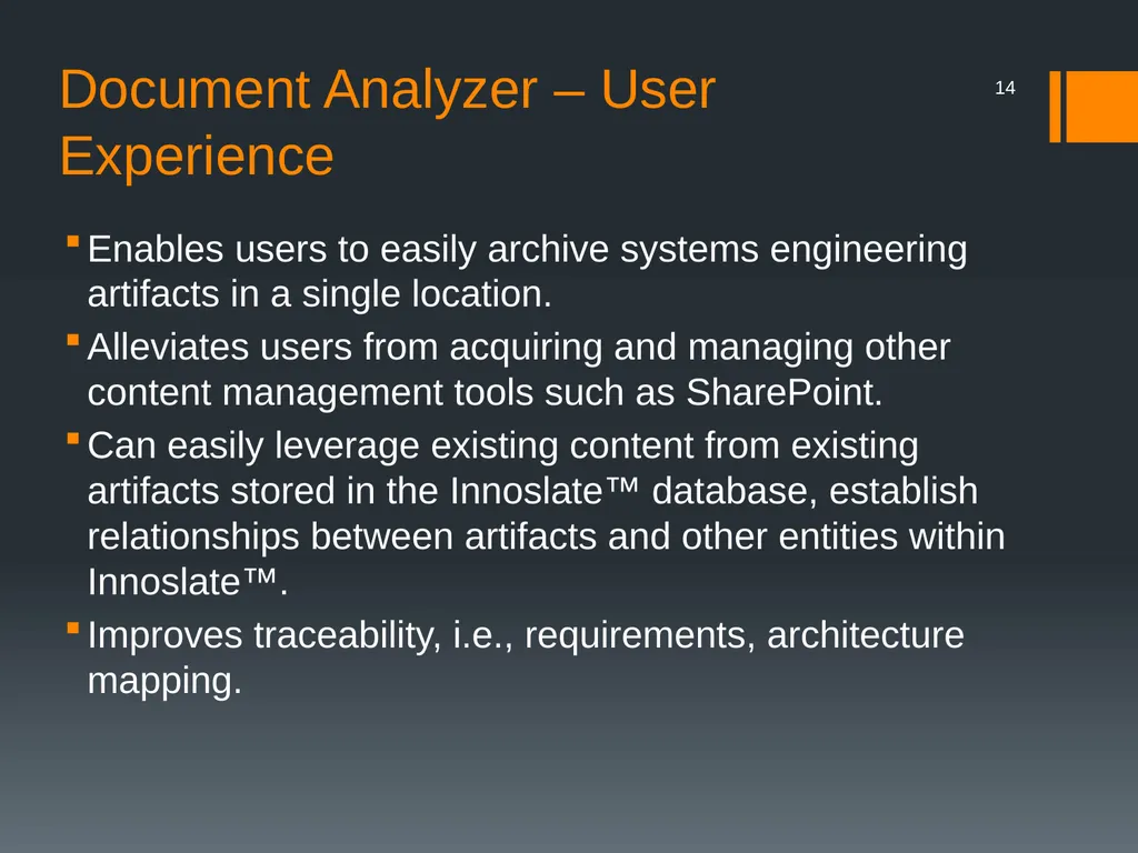 Innoslate™ Systems Engineering Management Tool - slide 14 of 23