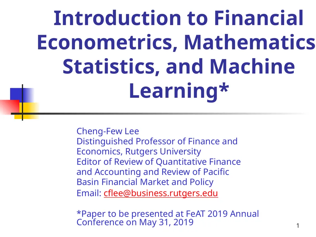 1 Introduction to Financial Econometrics,