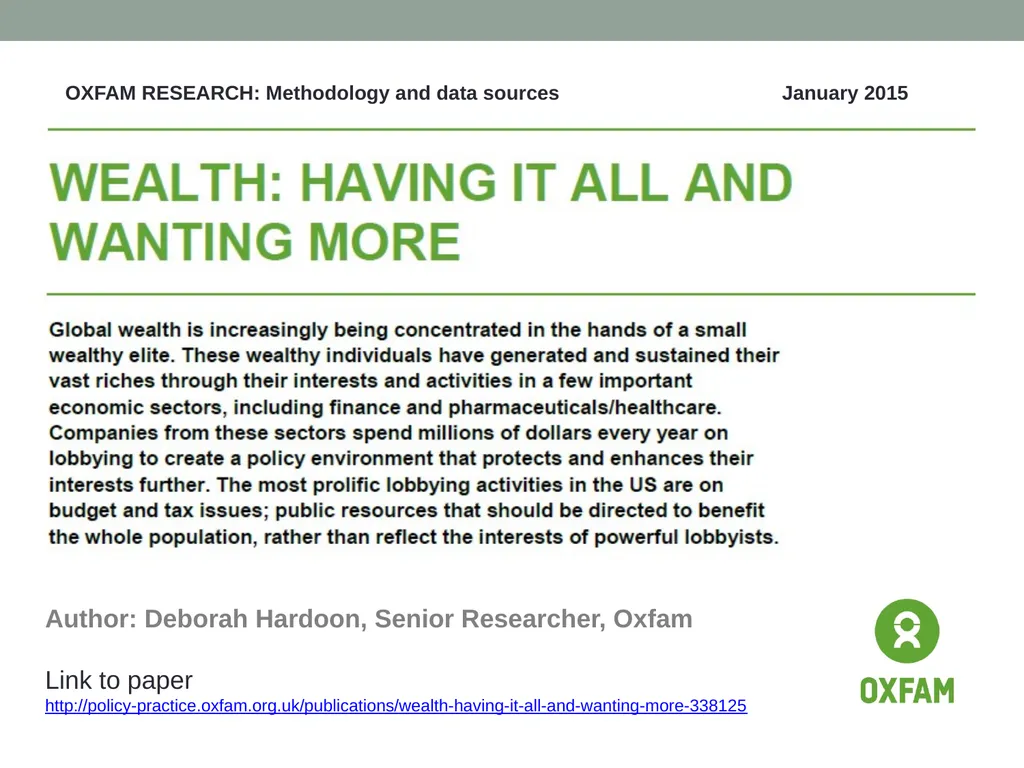 Author: Deborah Hardoon, Senior Researcher, Oxfam
