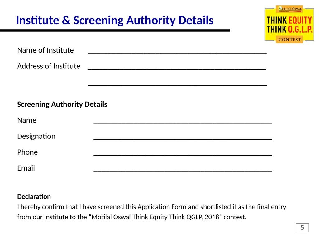 MOTILAL OSWAL Think Equity Think QGLP Contest 2018 - slide 5 of 18