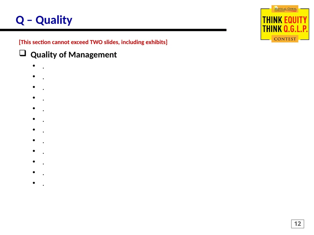 MOTILAL OSWAL Think Equity Think QGLP Contest 2018 - slide 12 of 18