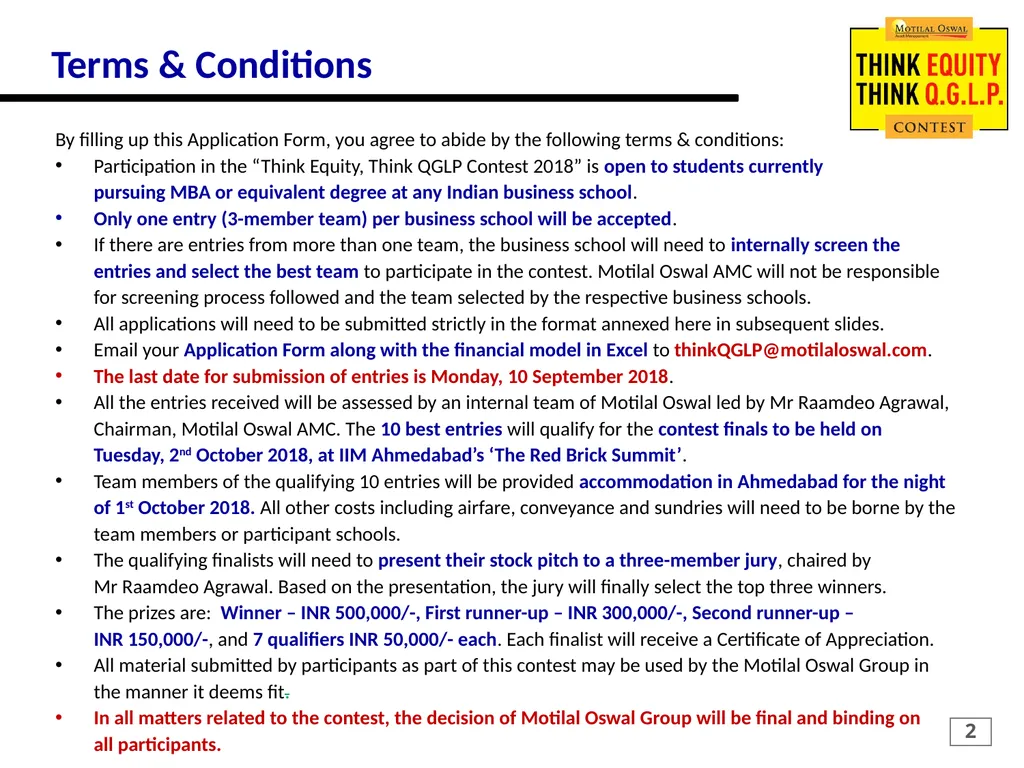 MOTILAL OSWAL Think Equity Think QGLP Contest 2018 - slide 2 of 18