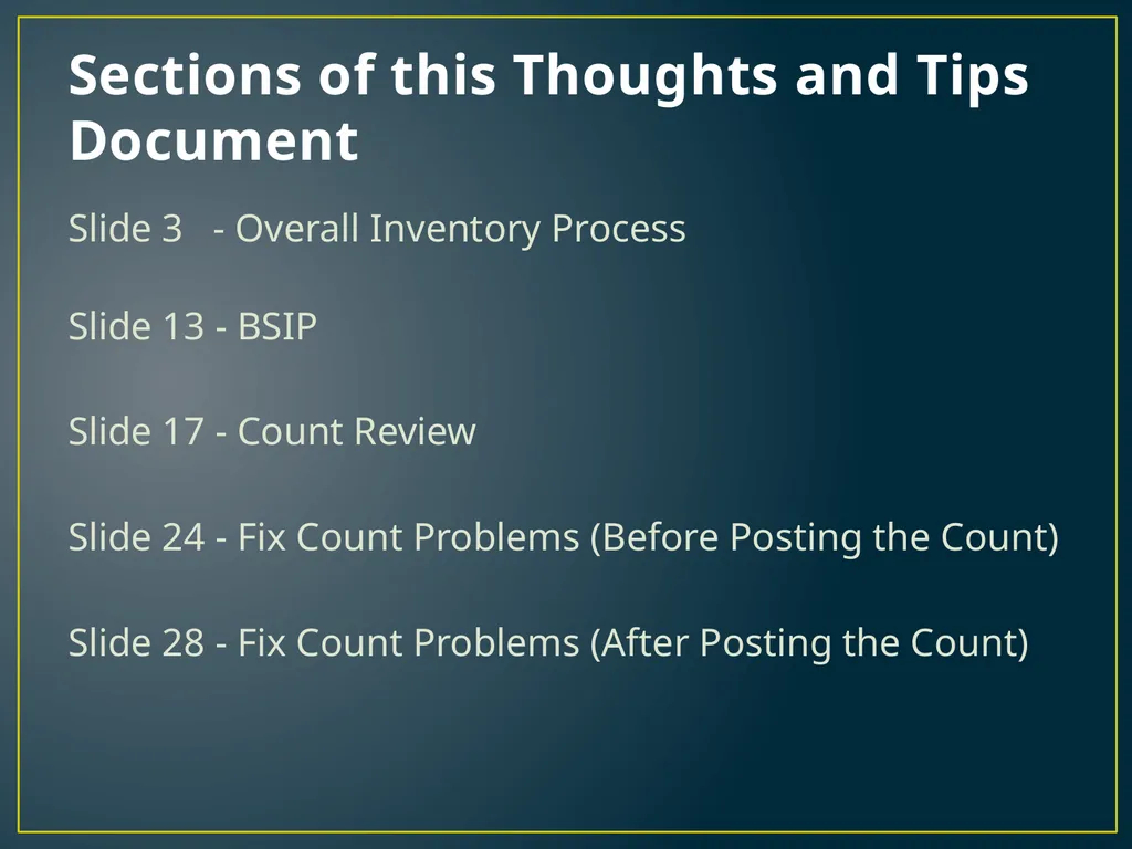 Annual Physical Inventory Thoughts and Tips - slide 2 of 32