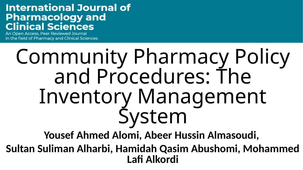 Community Pharmacy Policy and Procedures: The