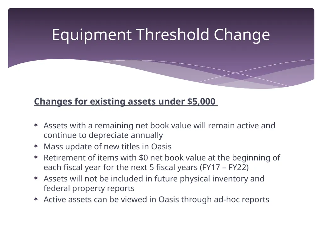 Equipment Threshold Change Overview June 29, 2016 - slide 7 of 23