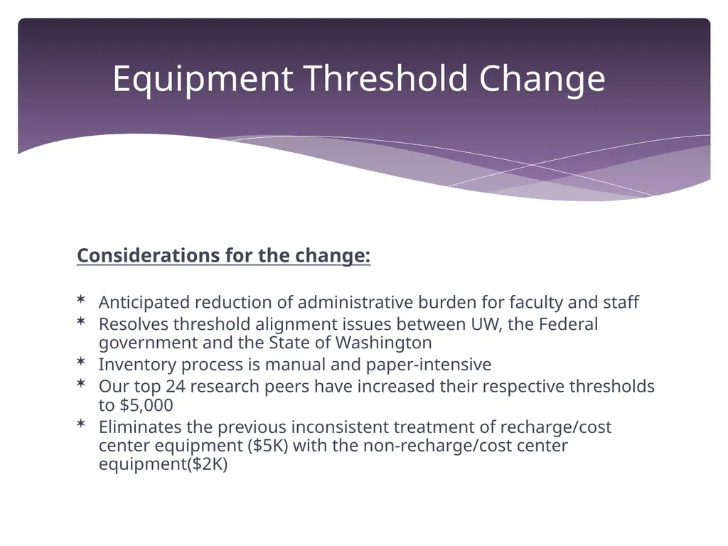 Equipment Threshold Change Overview June 29, 2016 - slide 4 of 23