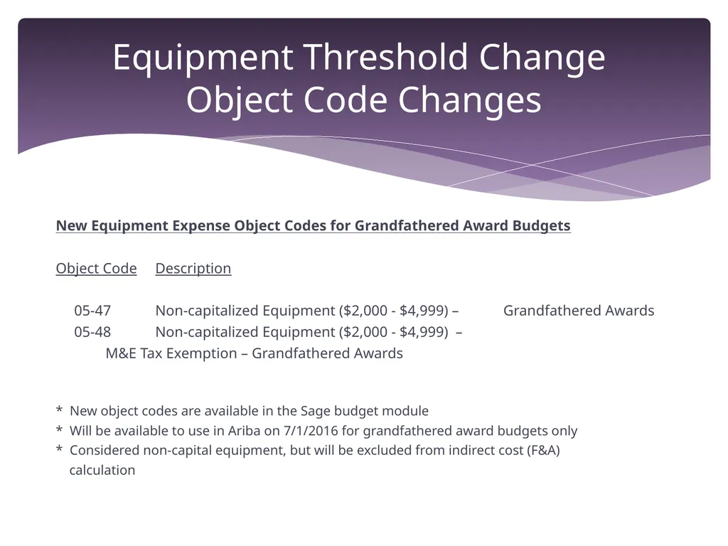 Equipment Threshold Change Overview June 29, 2016 - slide 11 of 23
