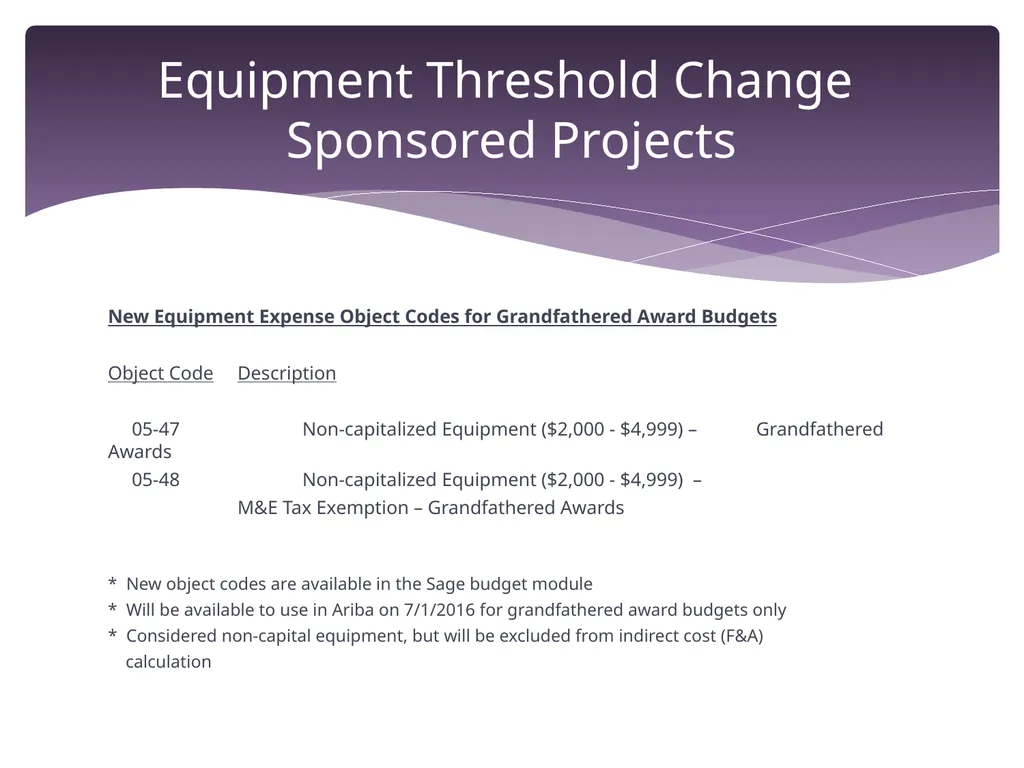 Equipment Threshold Change Overview June 29, 2016 - slide 16 of 23