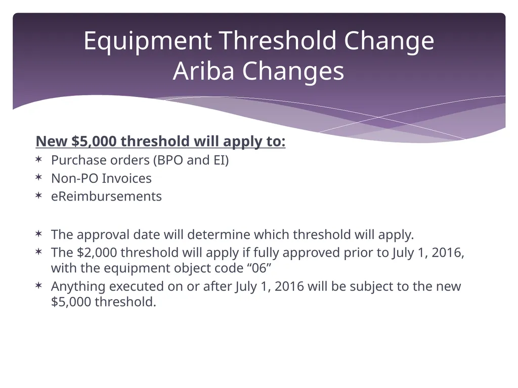 Equipment Threshold Change Overview June 29, 2016 - slide 20 of 23