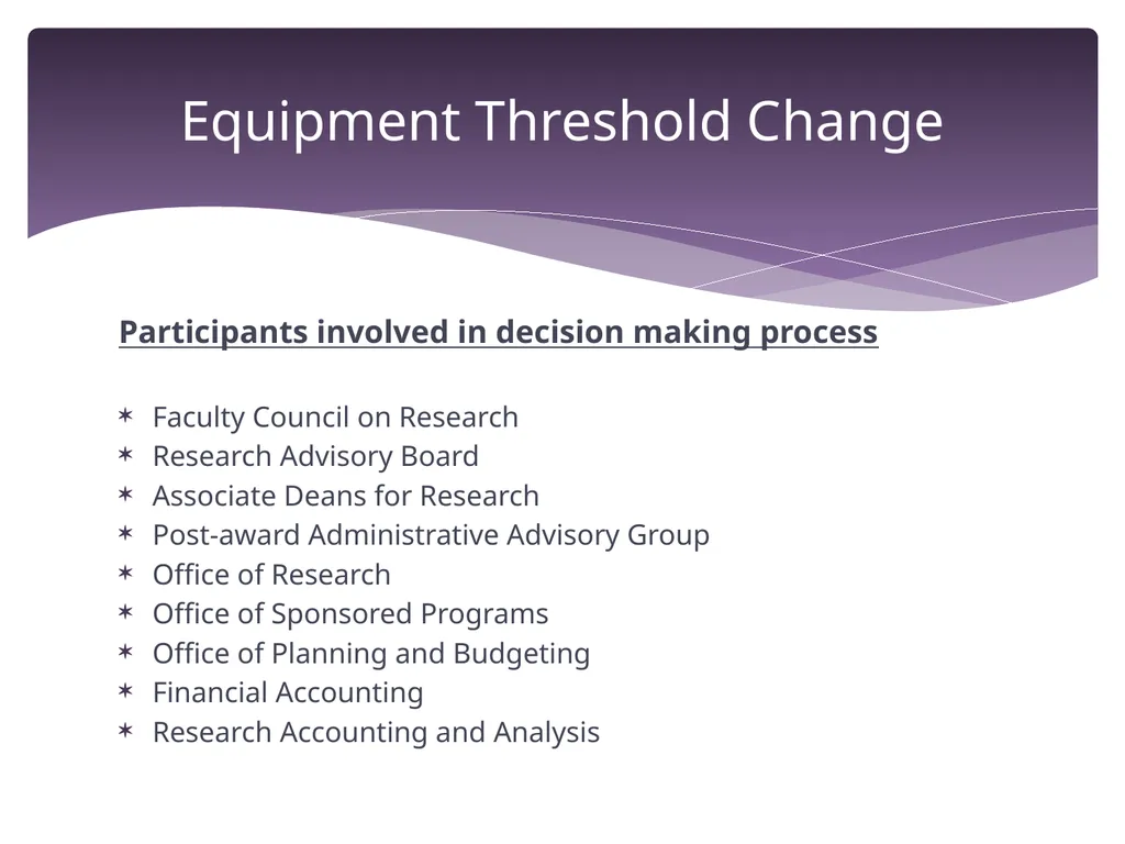 Equipment Threshold Change Overview June 29, 2016 - slide 6 of 23