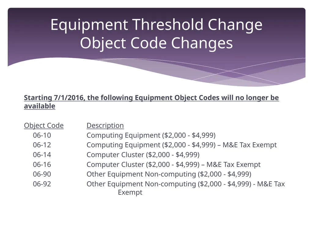 Equipment Threshold Change Overview June 29, 2016 - slide 12 of 23