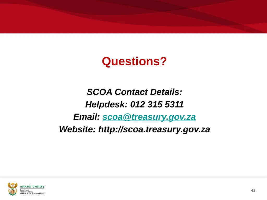 SCOA V4 RE-IMPLEMENTATION INTRODUCTION NATIONAL - slide 42 of 42