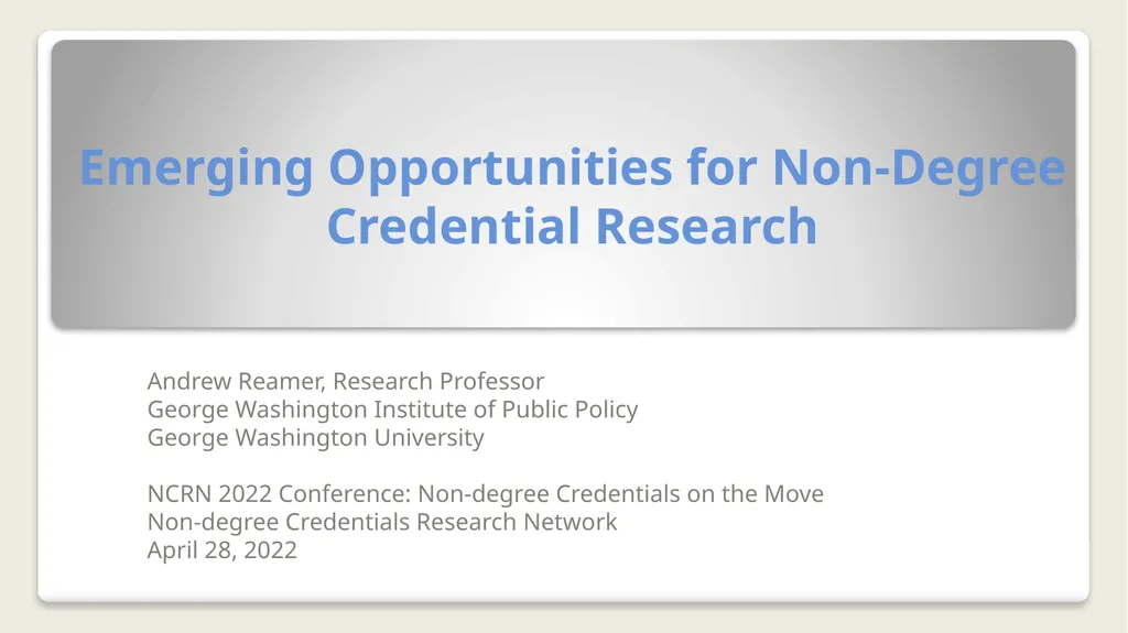 Andrew Reamer, Research Professor George