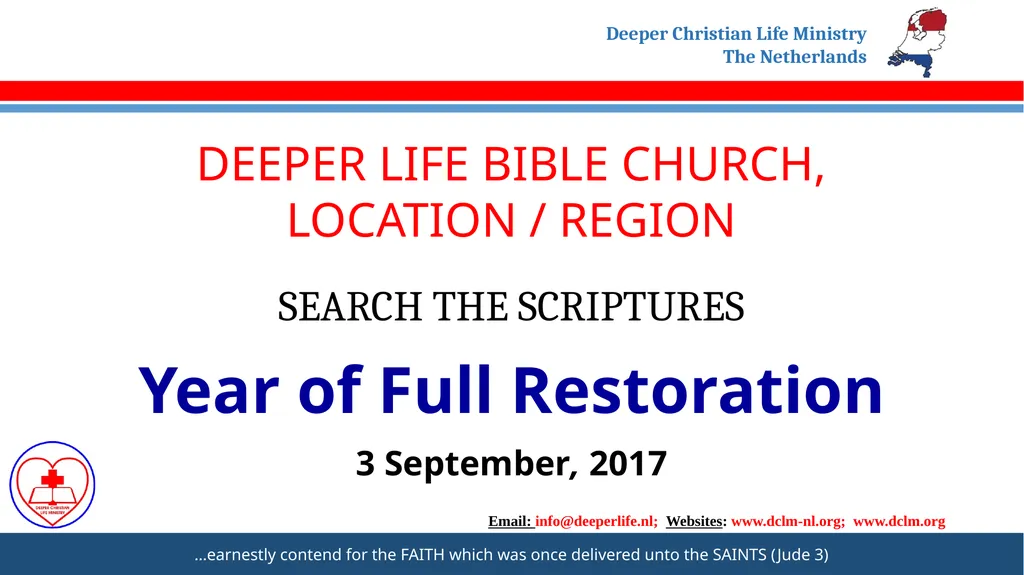 DEEPER LIFE BIBLE CHURCH, LOCATION / REGION SEARCH