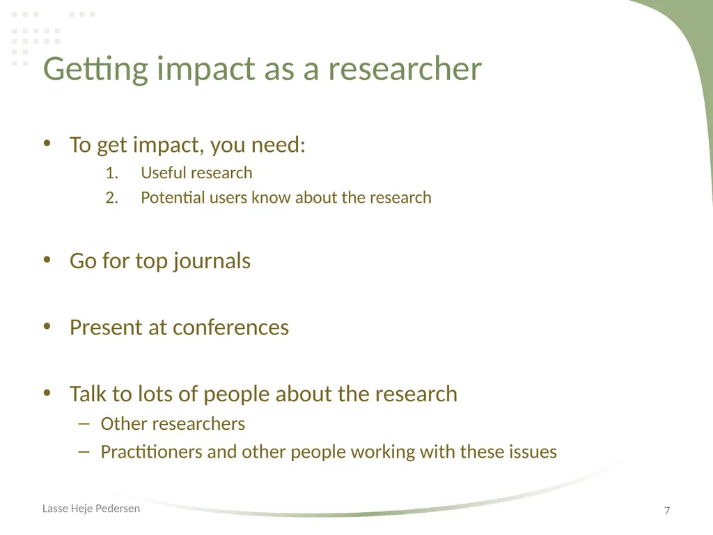Impact Lasse Heje Pedersen Impact: overview of - slide 7 of 12