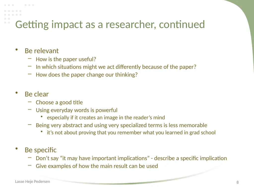 Impact Lasse Heje Pedersen Impact: overview of - slide 8 of 12