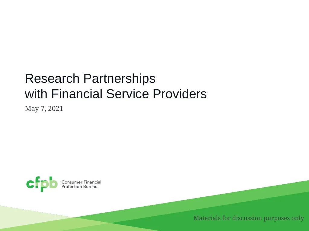 Research Partnerships with Financial Service - slide 1 of 11