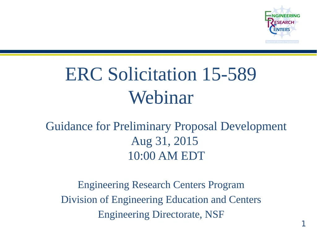 ERC Solicitation 15-589 Webinar Engineering