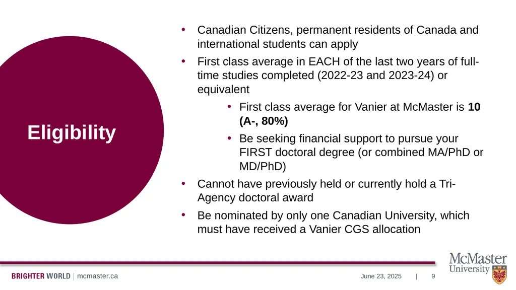 Information Session Vanier Doctoral – Canada - slide 9 of 52