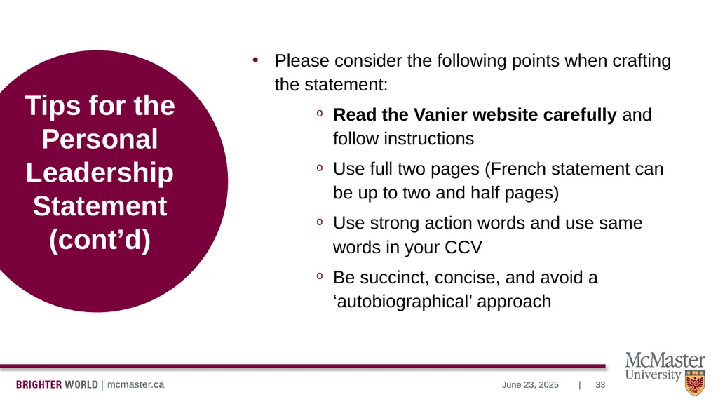 Information Session Vanier Doctoral – Canada - slide 33 of 52