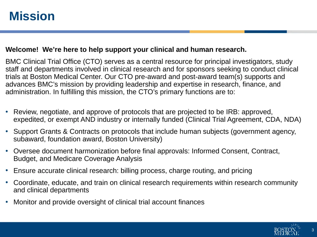 Clinical Trials Office's short and long-term goals - slide 3 of 17