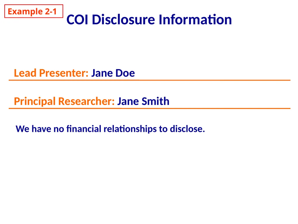 COI Disclosure Information Example 2-1 Lead