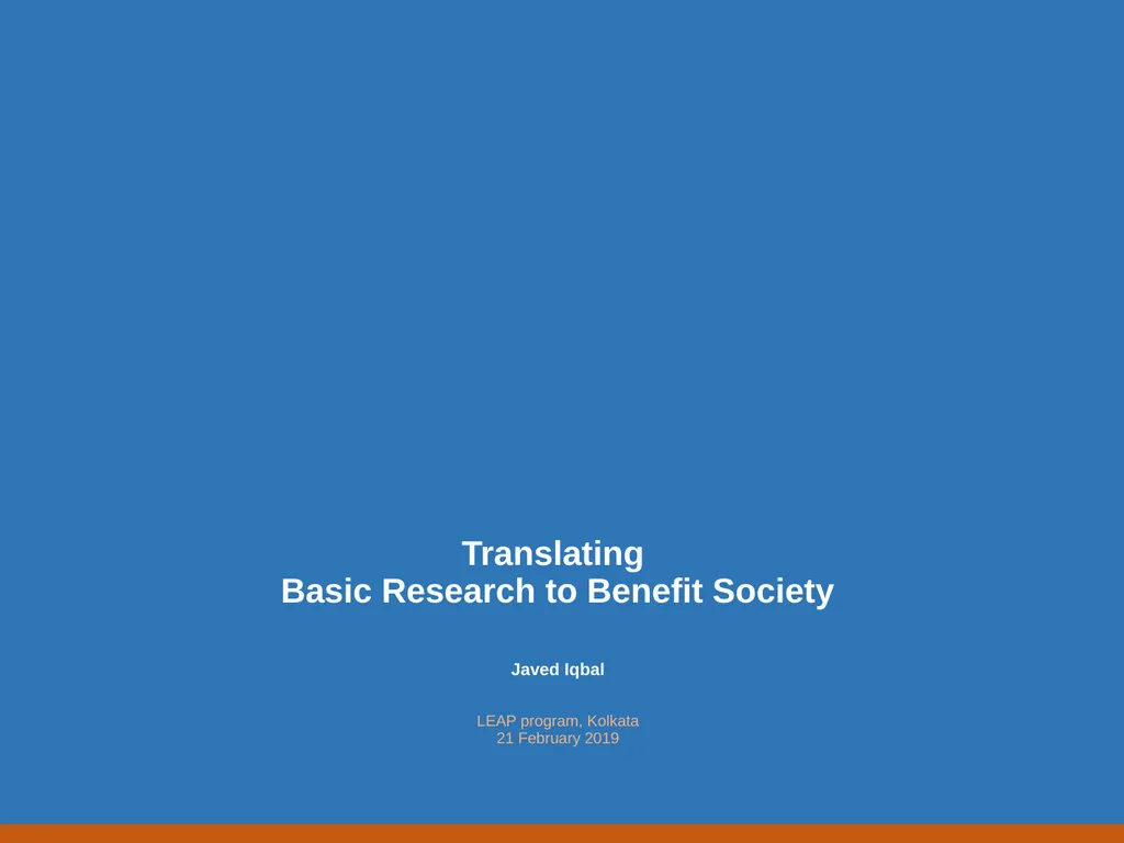 Translating Basic Research to Benefit Society - slide 1 of 30