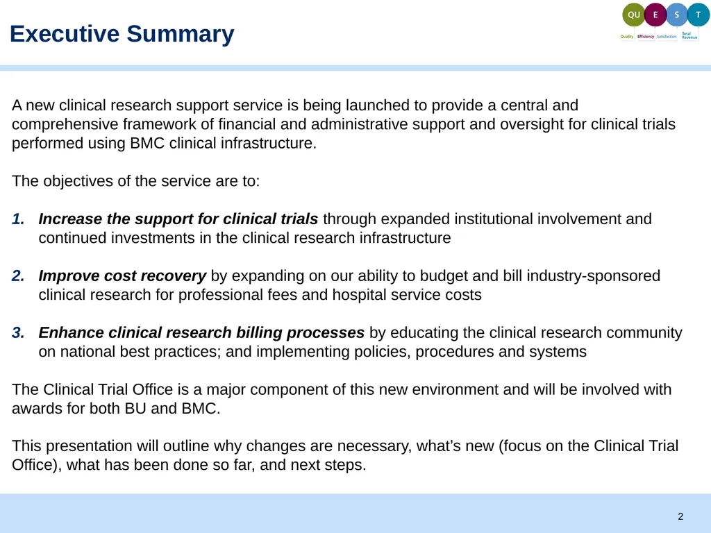 September, 2014 Clinical Trial Office: Support - slide 2 of 14